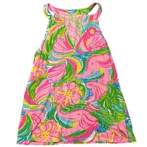 Lilly Pulitzer Womens Pink Green Elephant Floral Cotton Slub V-Neck Tank Top S